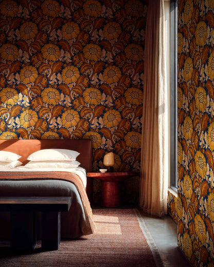 Coordonné behang Chinese Damask Mustard D00105