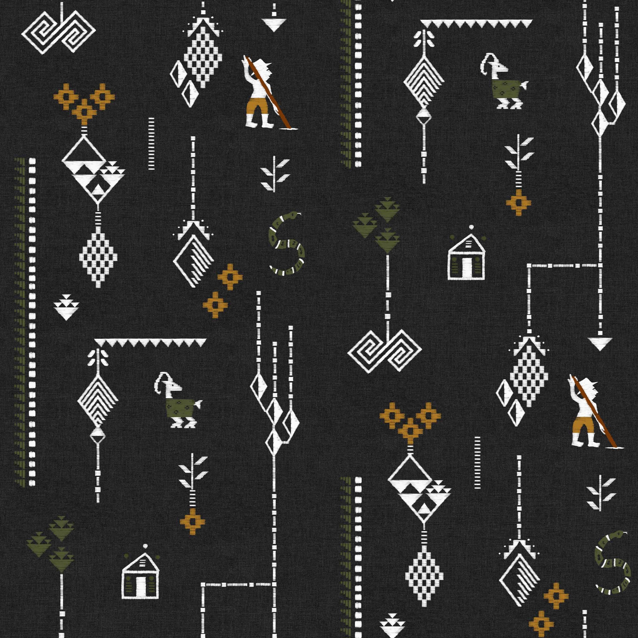 Coordonné behang Criollo Carbón C00024