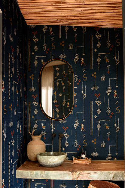 Coordonné behang Criollo Índigo C00022