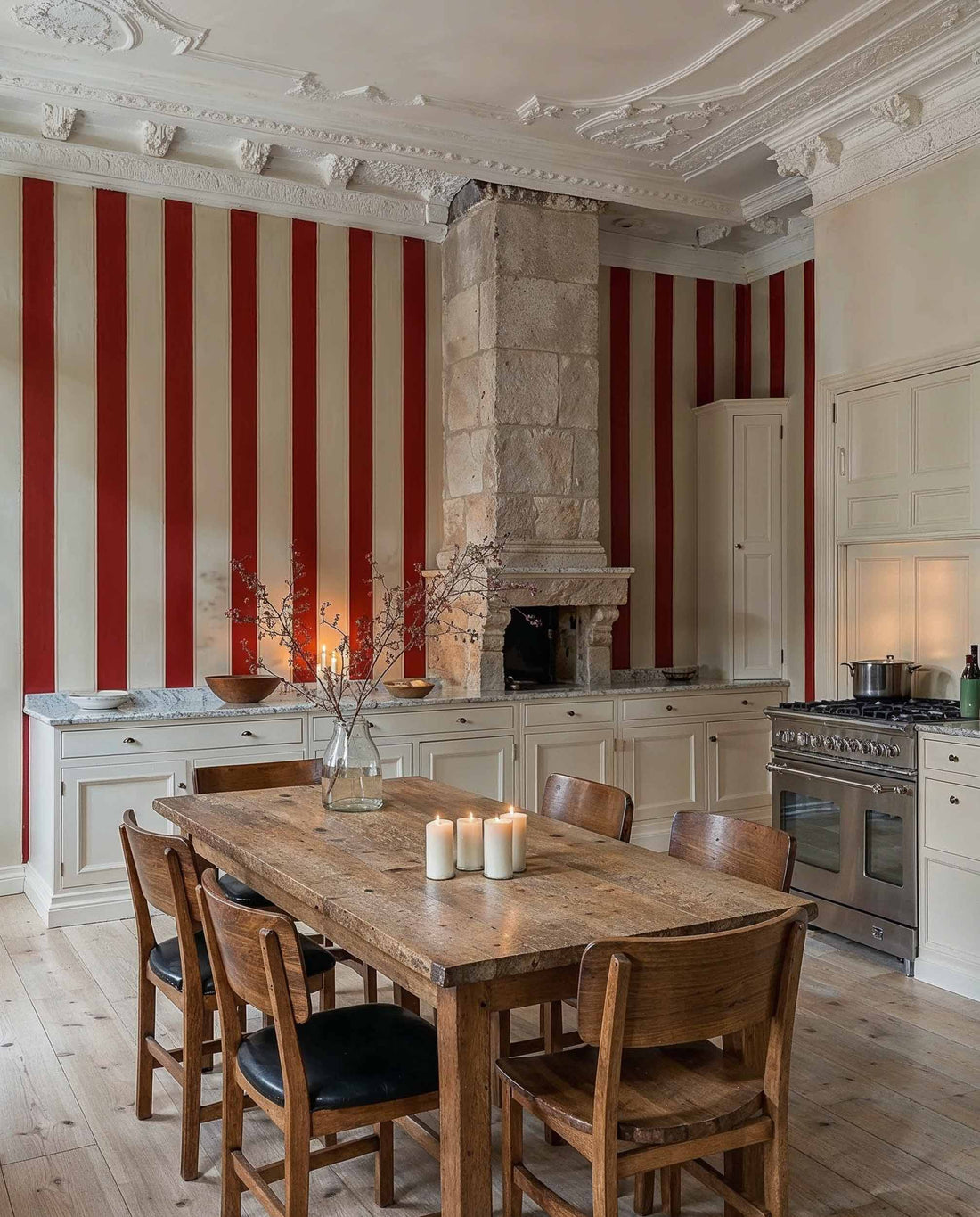 Coordonné behang Florentine Stripe Vermilion D00120