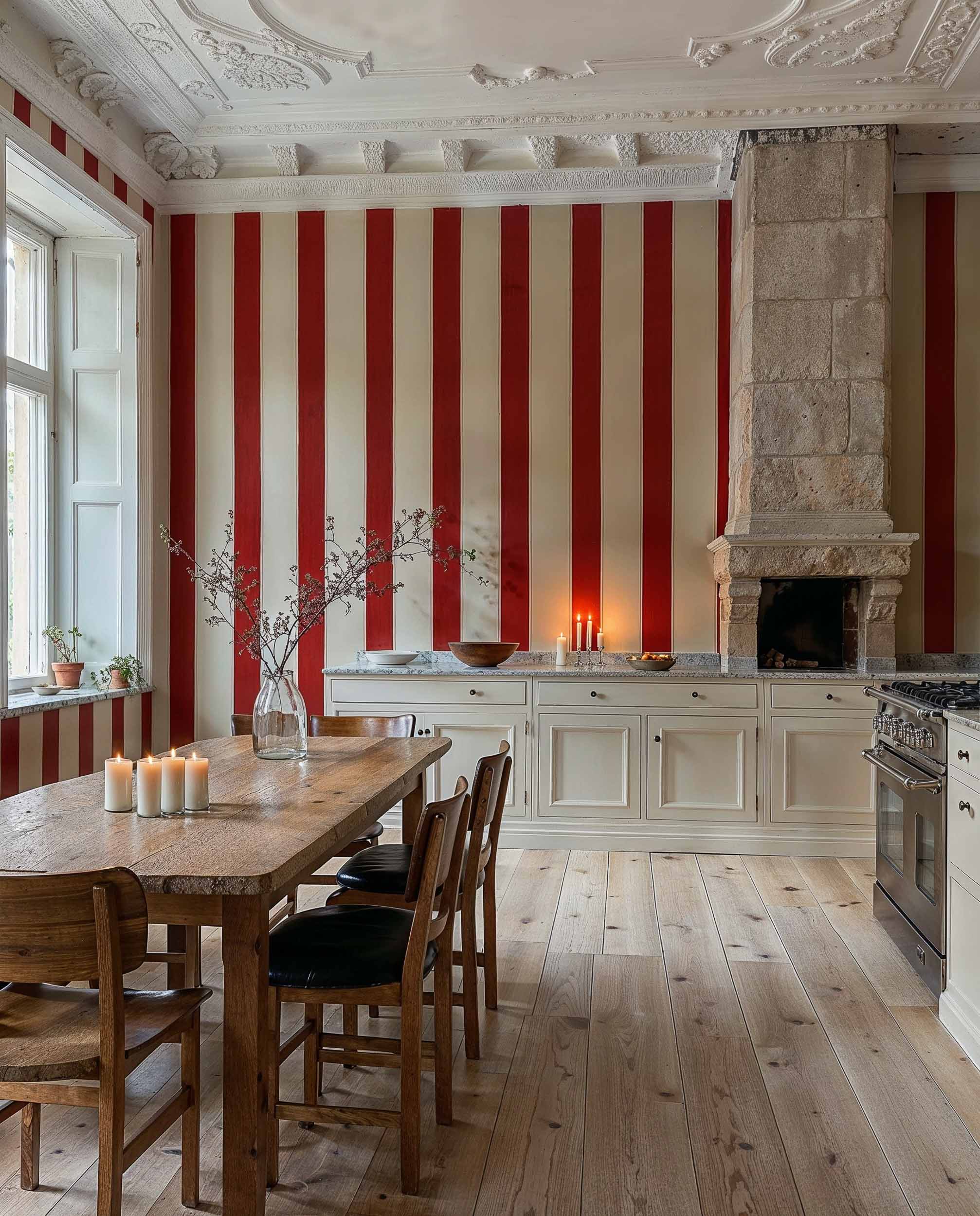 Coordonné behang Florentine Stripe Vermilion D00120