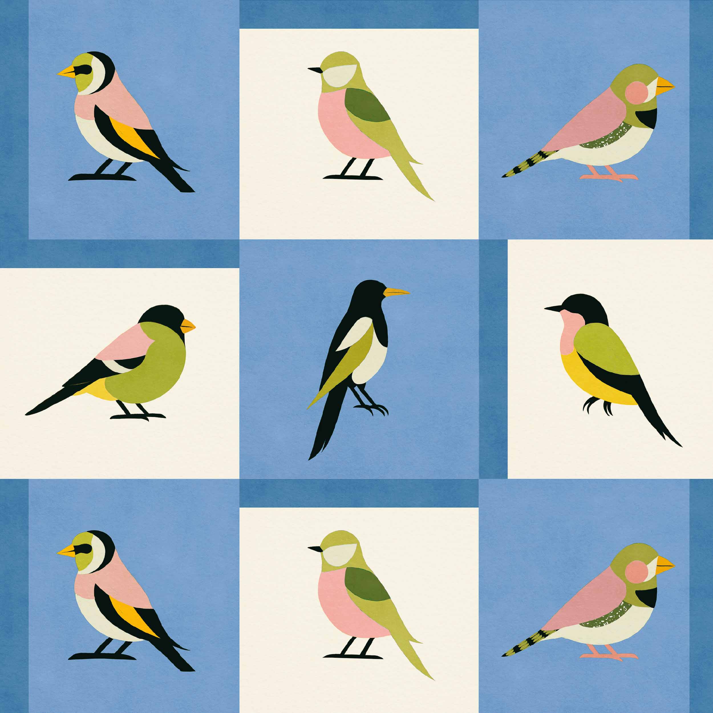 Coordonné behang Like a Bird Blue C00137