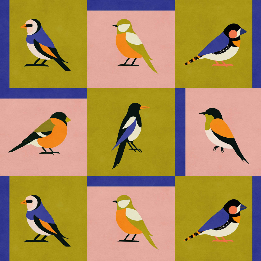Coordonné behang Like a Bird Cobalt C00134