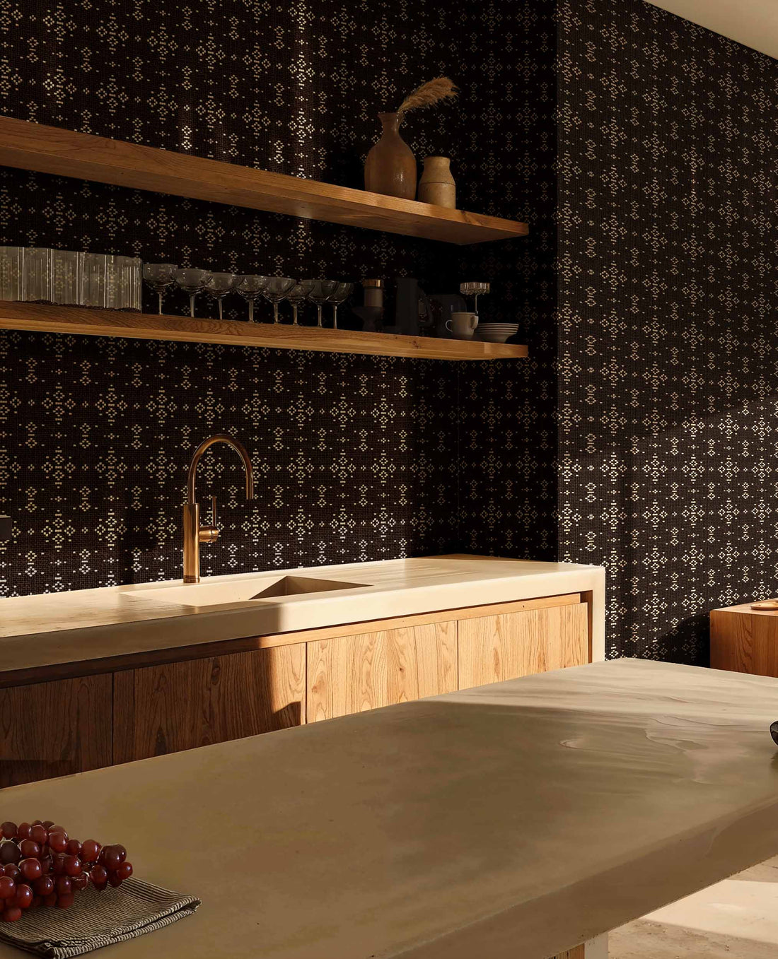 Coordonné behang Mazahua Carbón C00014