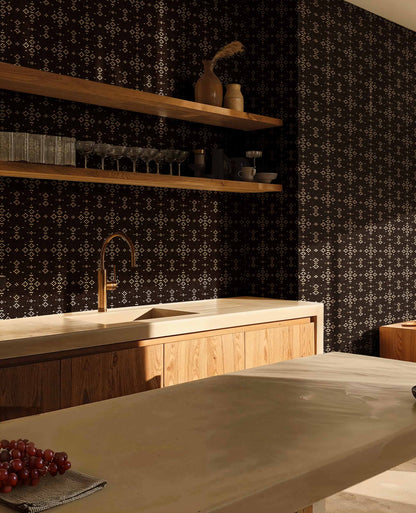 Coordonné behang Mazahua Carbón C00014