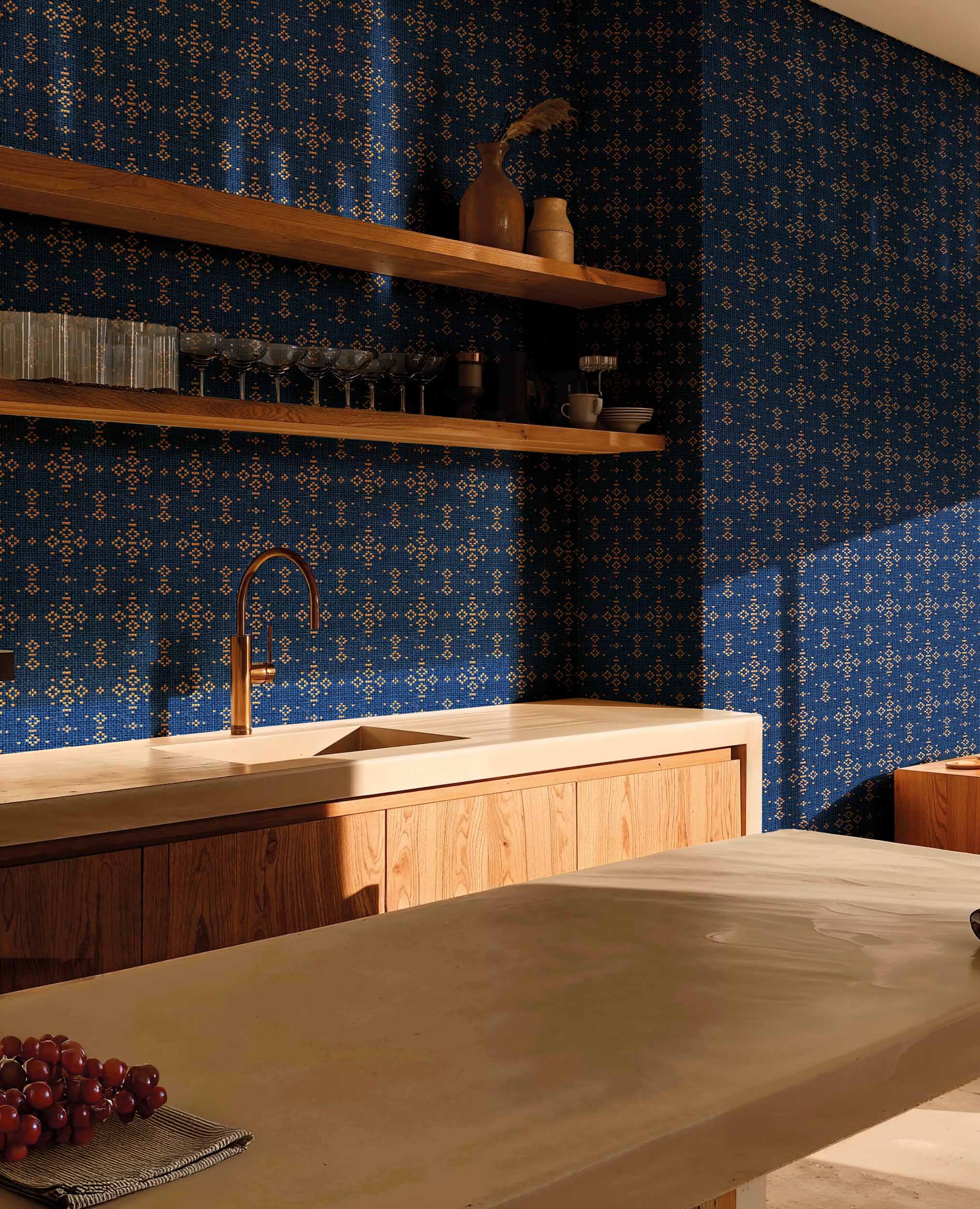 Coordonné behang Mazahua Índigo C00012