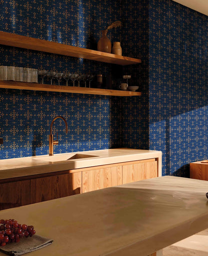 Coordonné behang Mazahua Índigo C00012