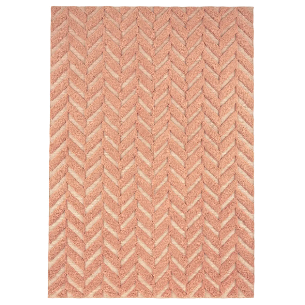 Dusty Deco Herringbone Rug Salmon Pink, handgeweven wollen vloerkleed visgraatpatroon