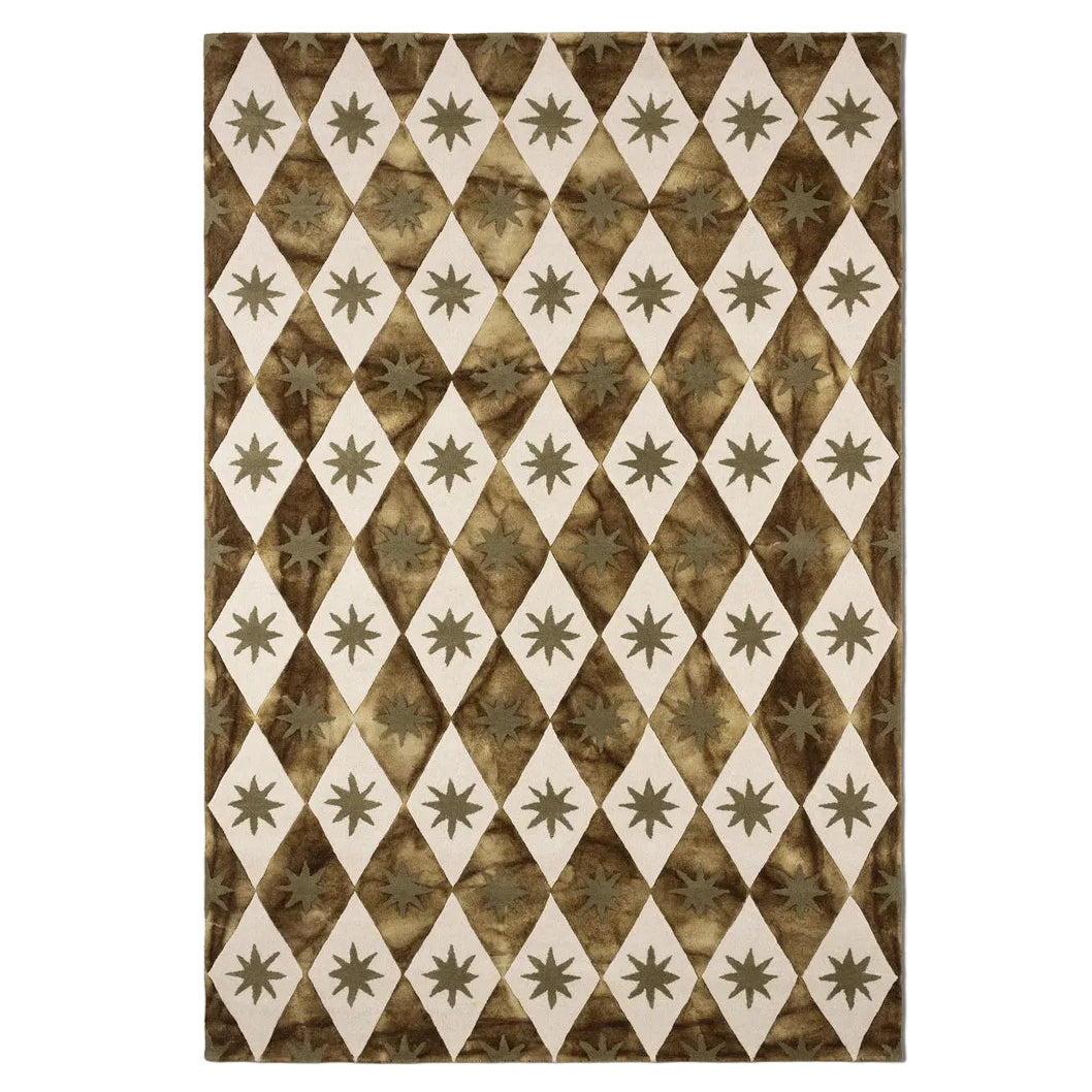 Dusty Deco Cosmico Rug Green, handgemaakt wollen vloerkleed, geometrisch patroon