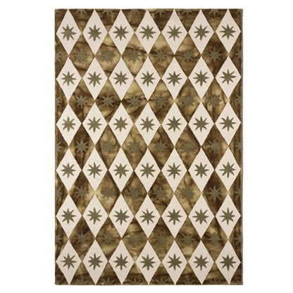Dusty Deco Cosmico Rug Green, handgemaakt wollen vloerkleed, geometrisch patroon