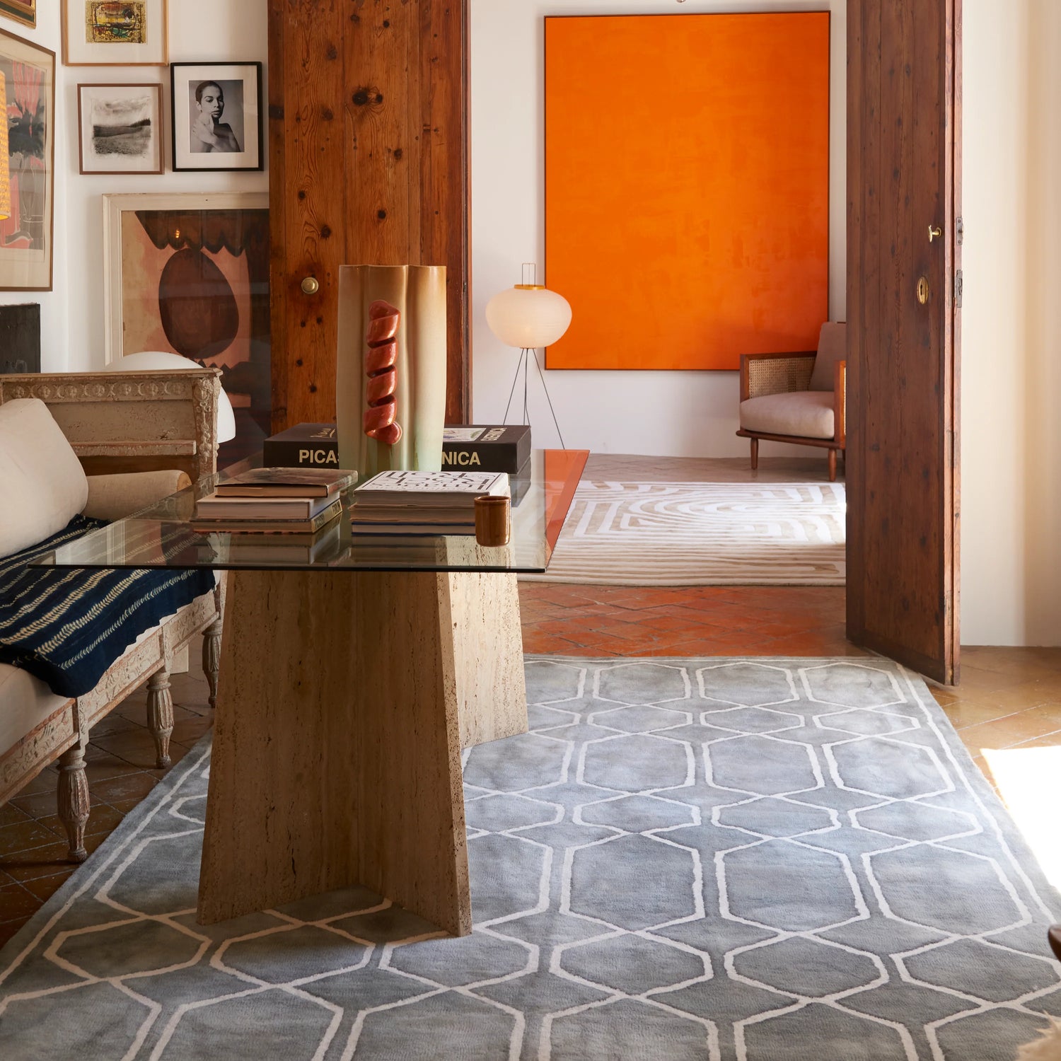 Dusty Deco Tie Dye rug graphite ink