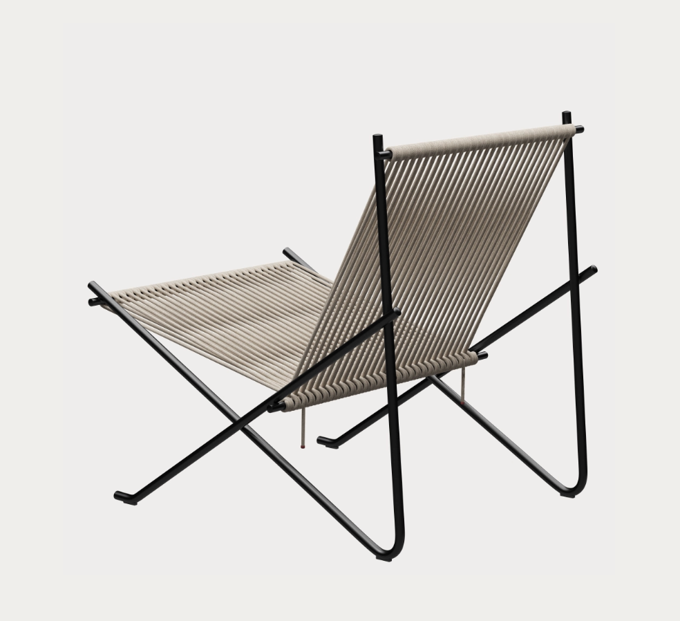 Fritz Hansen PK4™ fauteuil natural flag halyard zwart gepoederd staal zij-aanzicht