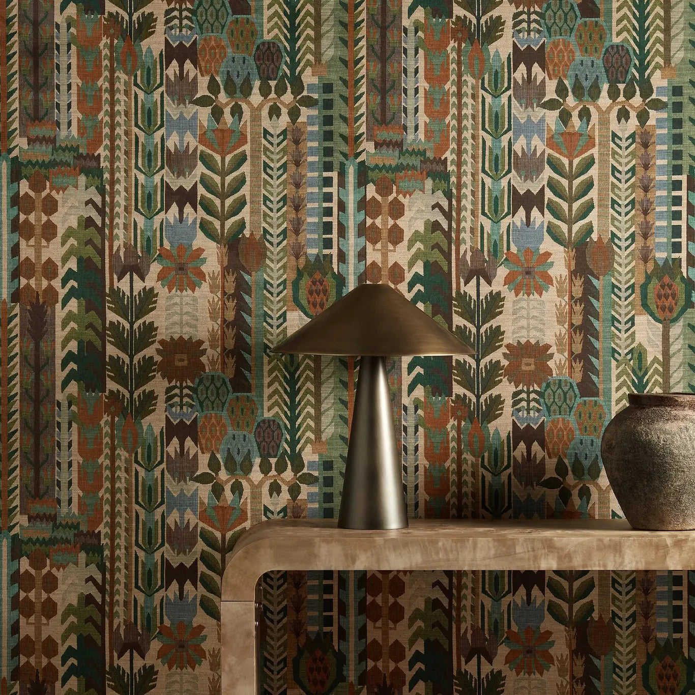 Harlequin behang Kuparr - Evergreen/Terracotta HFUP113356 sfeerafbeelding 