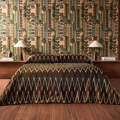 Harlequin behang Kuparr - Evergreen/Terracotta HFUP113356 in slaapkamer