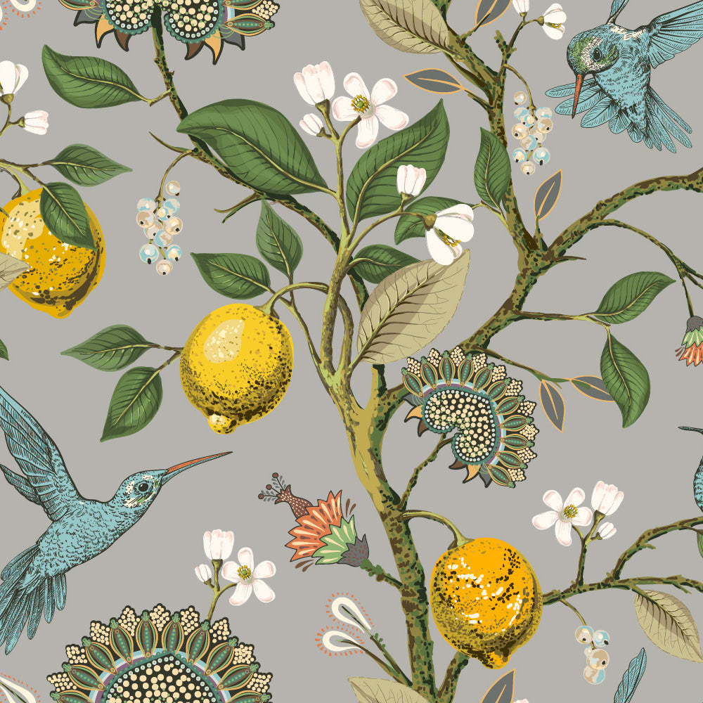 Ivy House behang Lemon Hummingbird Grey IHW0053
