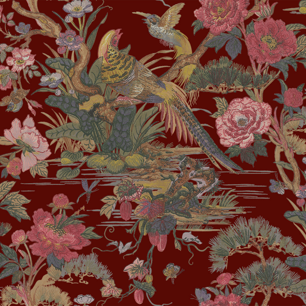 Ivy House behang Tropical Pheasant Red IHW0076