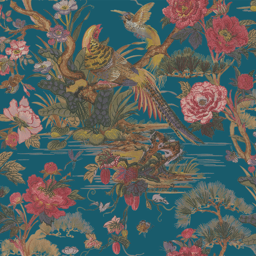 Ivy House behang Tropical Pheasant Teal IHW0077