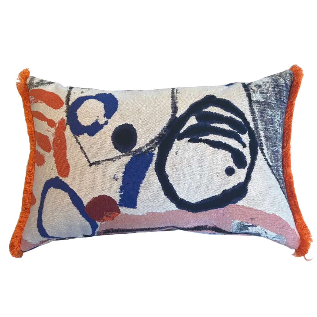 Pierre Frey kussen La Toile du Peintre met oranje franje