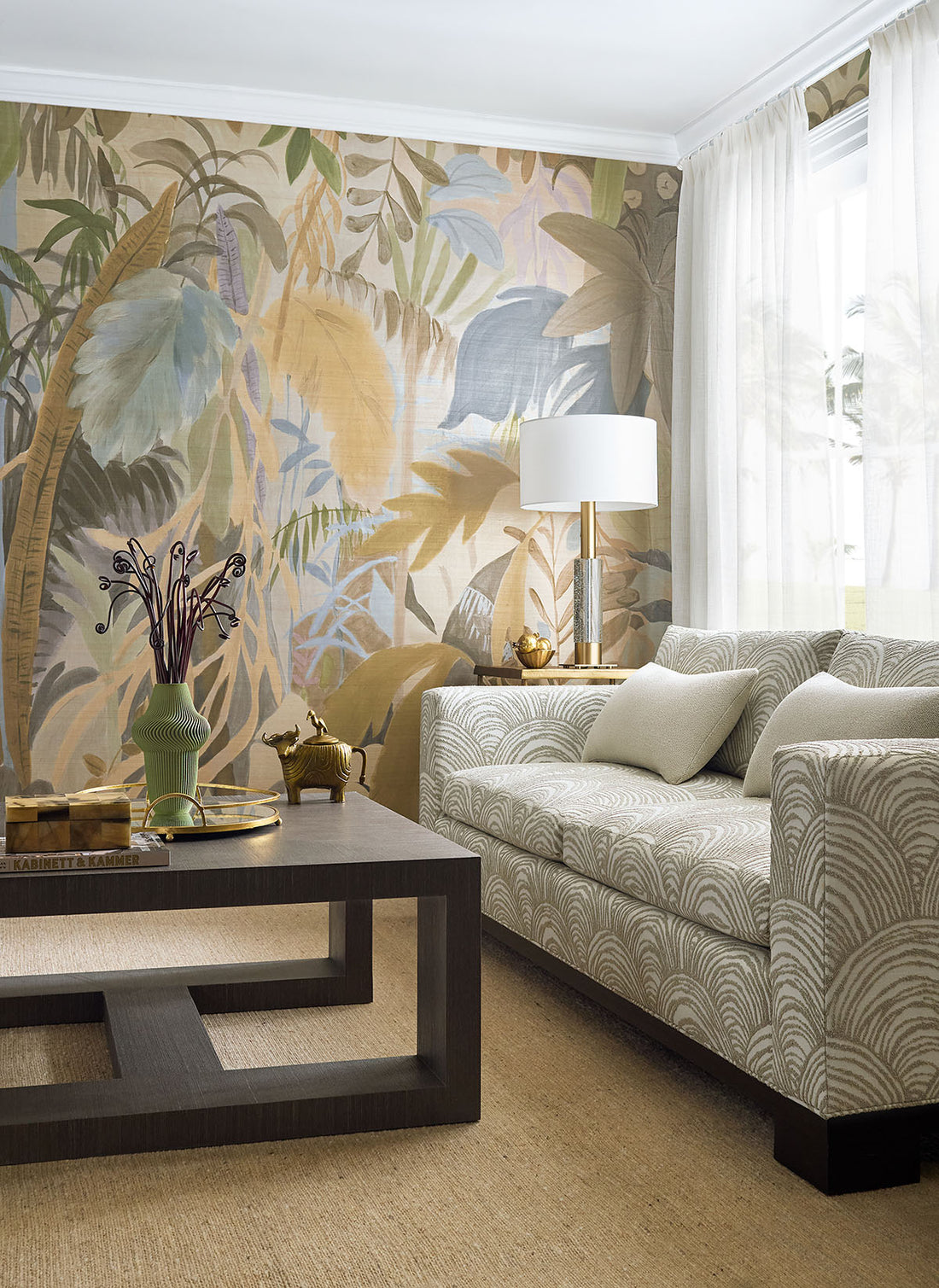 Thibaut behang Rainforest Mural Neutral on Metallic TM15854