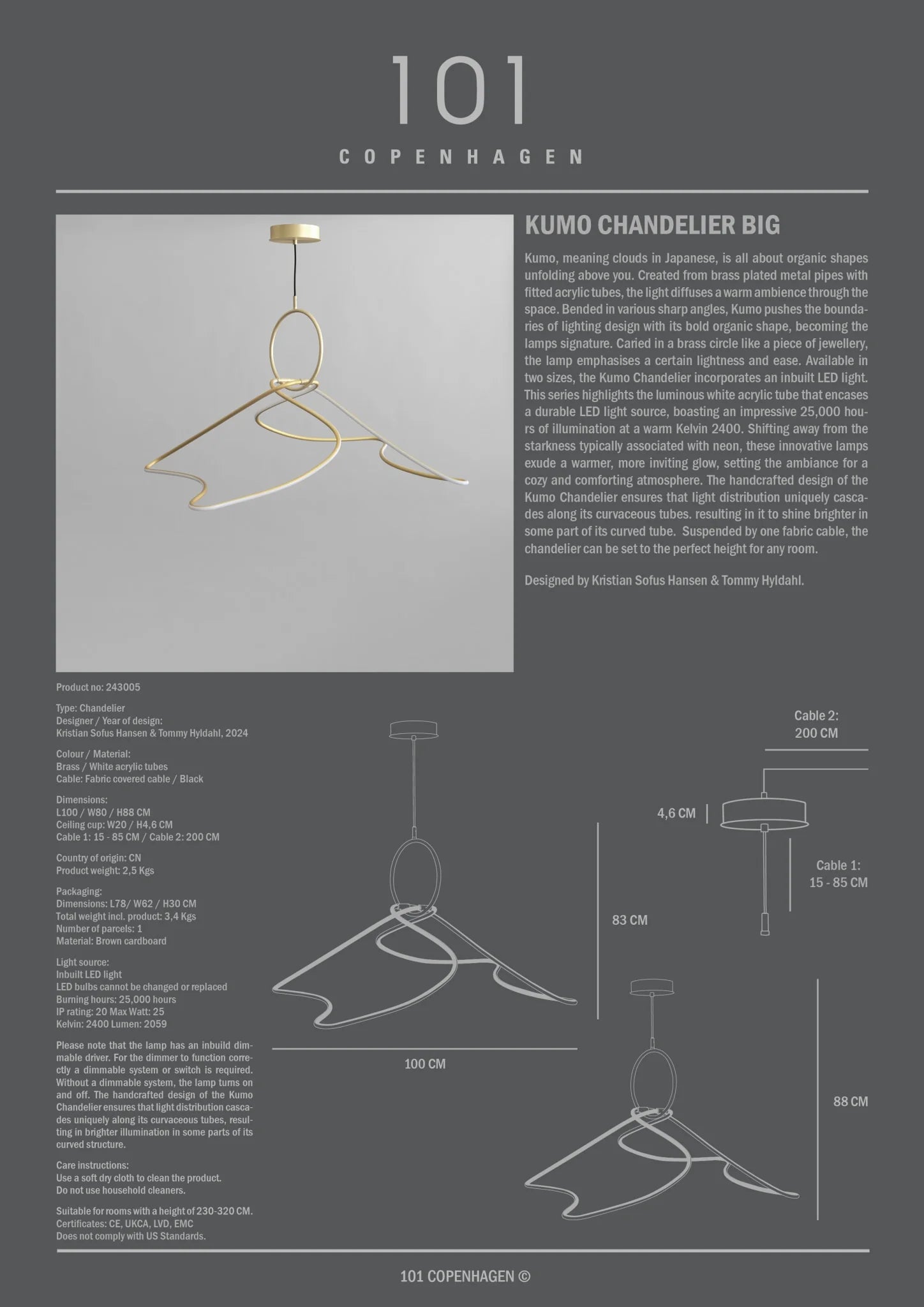 101 Copenhagen Kumo Chandelier Big - Brass