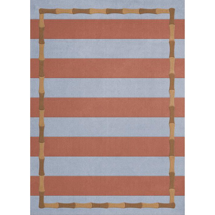 Layered Bamboo stripe Zen Blue wool vloerkleed