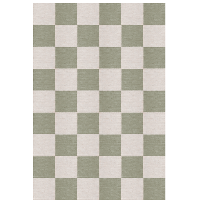 Layered Chess Sage wool vloerkleed