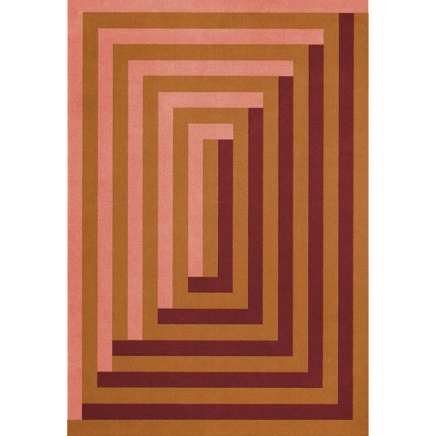 Layered Teklan Labyrinth Coral Pink wool vloerkleed