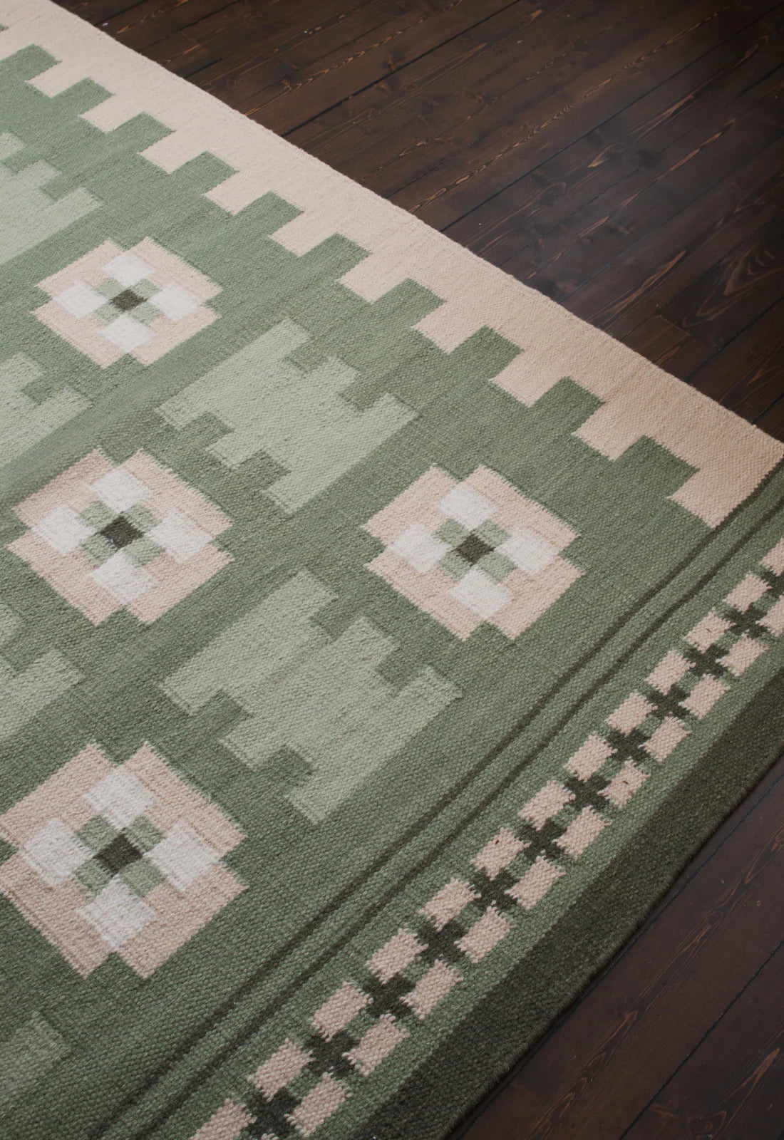 Layered Röllakan Selma Sage wool runner