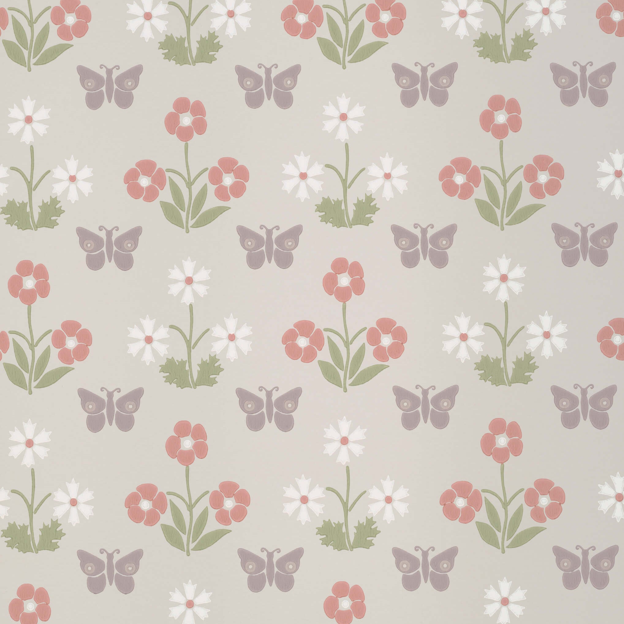Little Greene Behang Burges Butterfly - French Grey
