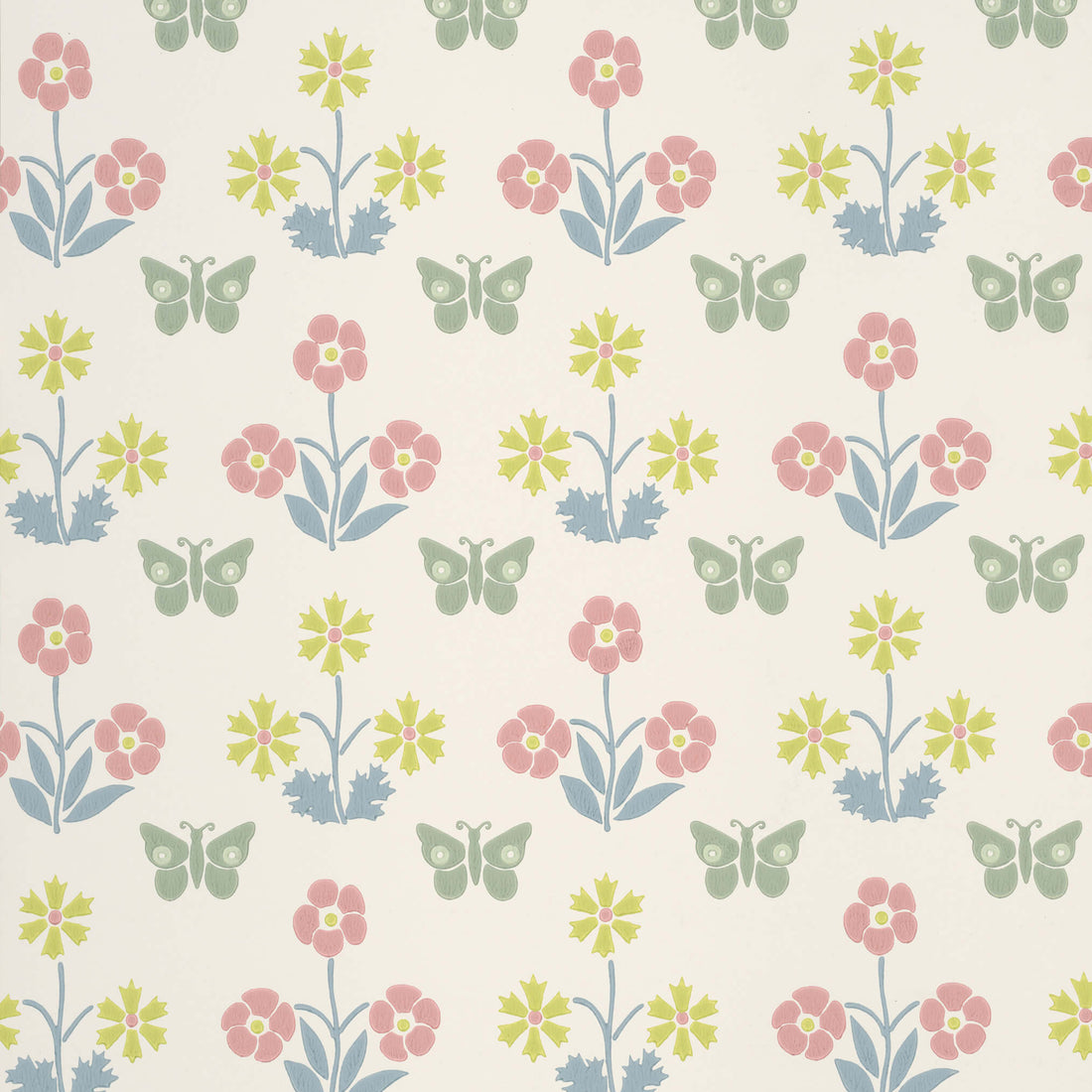 Little Greene Behang Burges Butterfly - Slaked Lime