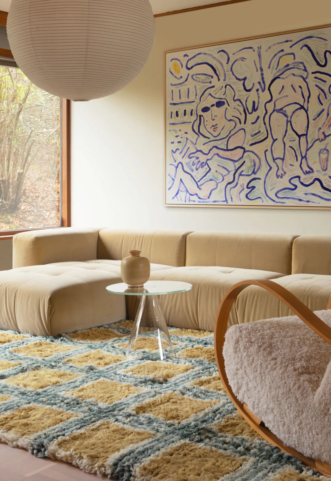  Layered Evelina Kroon Rya Wool vloerkleed Pergola sfeerafbeelding woonkamer 