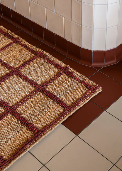 Layered Strata Jute vloerkleed Burgundy details kleur