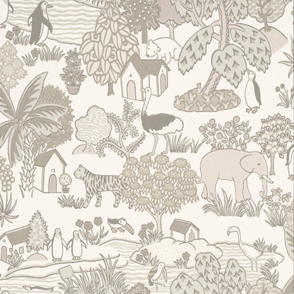 Little Greene Storybook Paper behang Animal Kingdom in kleur Portland Stone 