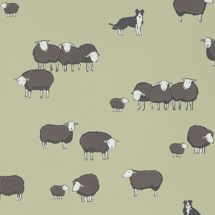 Little Greene behang Nip en Lassie in de kleur Kitchen Green