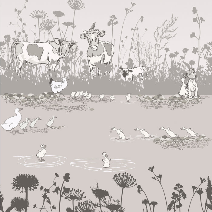 Little Greene behang Riverside Capers mural in de kleur Cluck