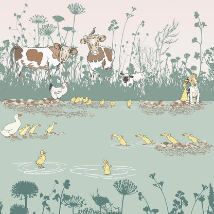 Little Greene behang Riverside Capers mural Quack 