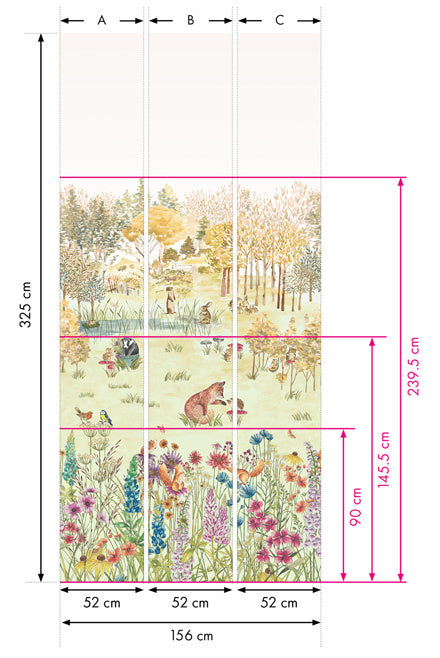 Little Greene behang Potters Woodland Harvest mural afmetingen