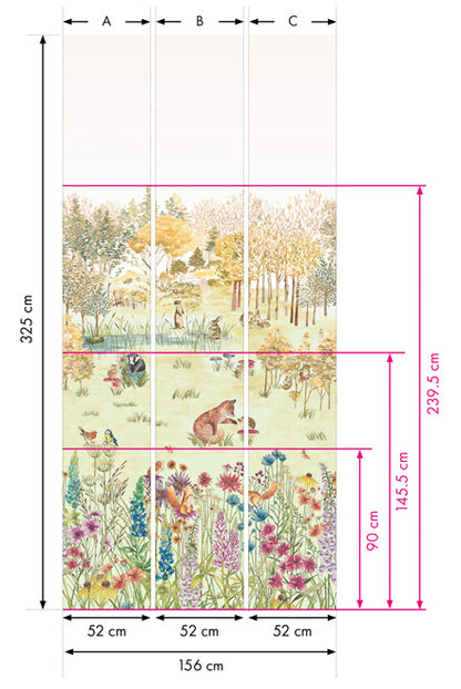 Little Greene behang Potters Woodland Harvest mural afmetingen