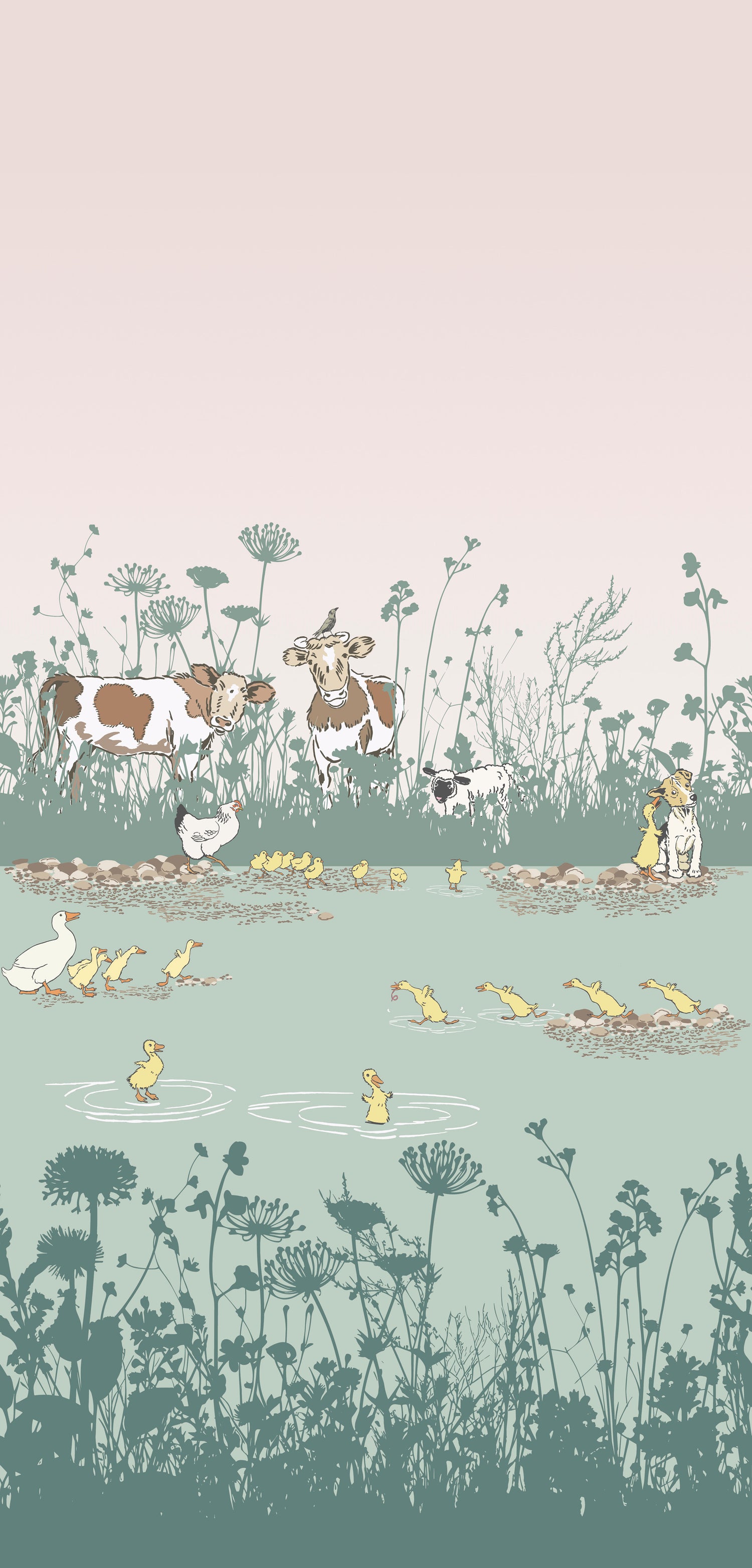 Little Greene behang Riverside Capers mural Quack uit de collectie Storybook Papers 