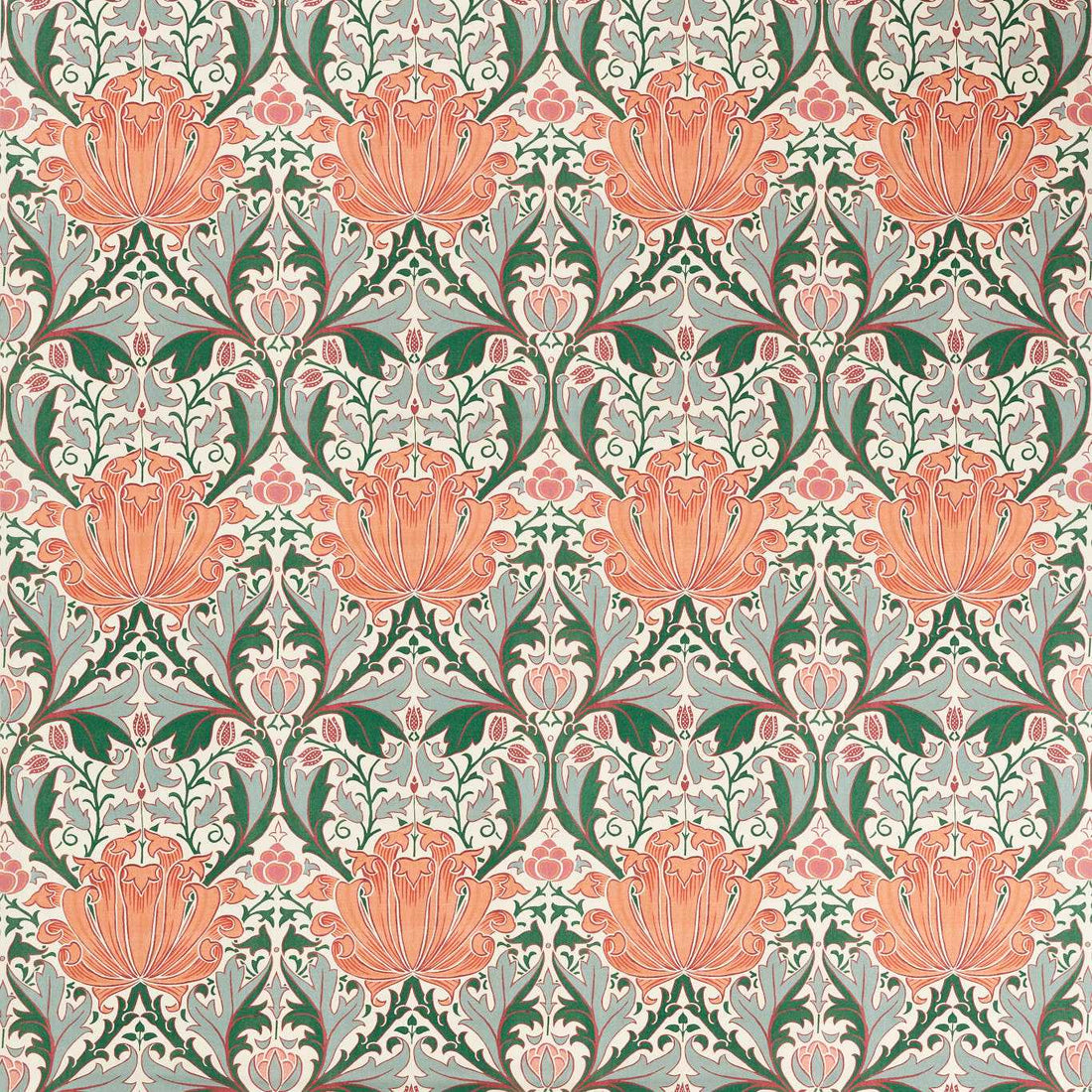 Morris and Co stof Helena Peach/Teal 227238