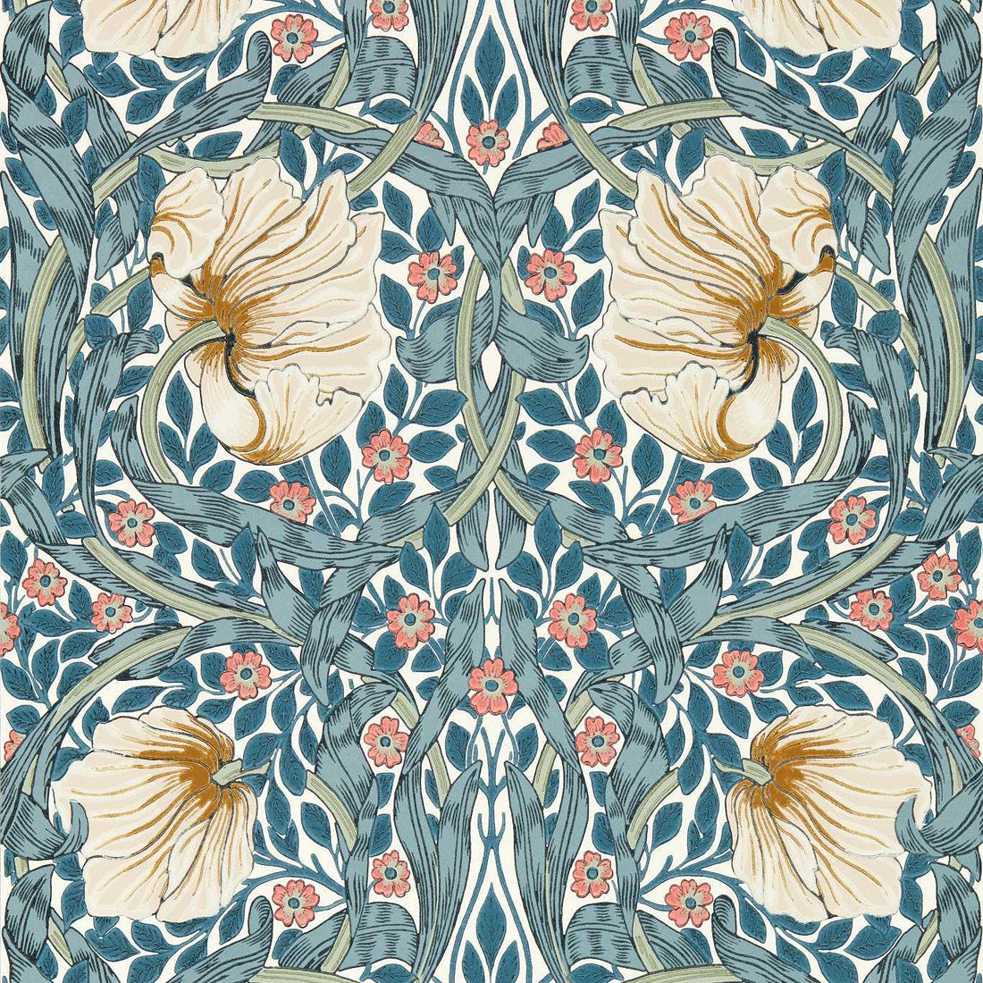 Morris and Co behang Pimpernel Woad/Coral 217363