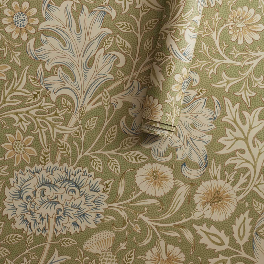 Morris and Co Double Boughs Gooseberry behangrol detail takken bloemen