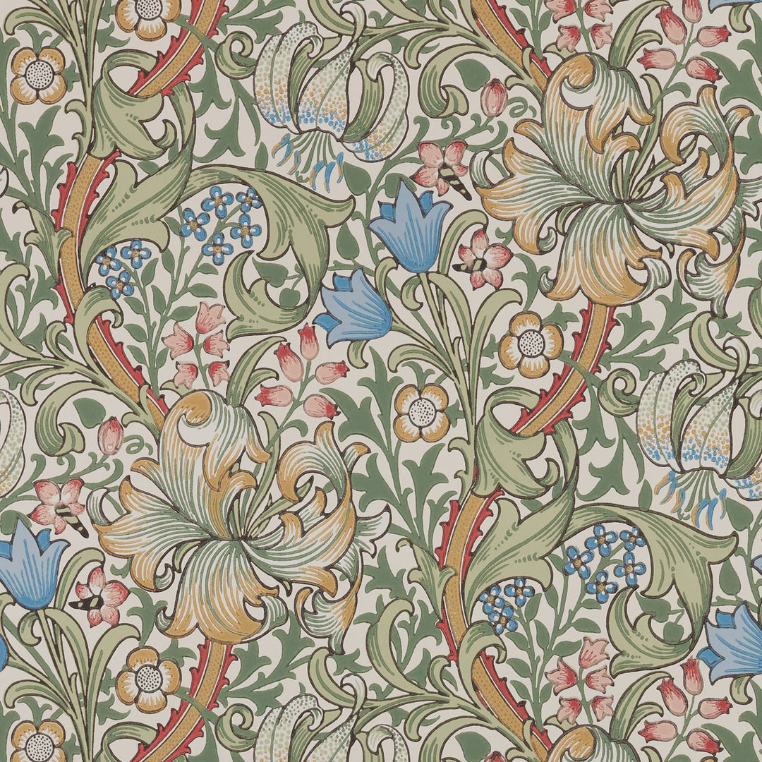 Morris and Co Golden Lily Artichoke behang MOW0168-03, patroon close-up Colours of Morris