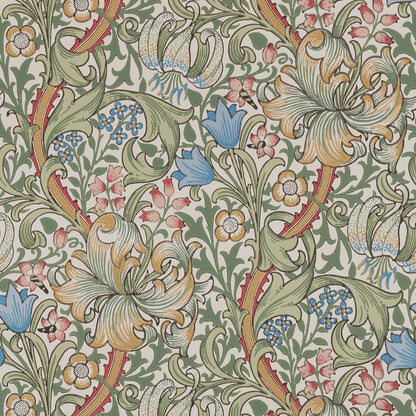 Morris and Co Golden Lily Artichoke behang MOW0168-03, patroon close-up Colours of Morris