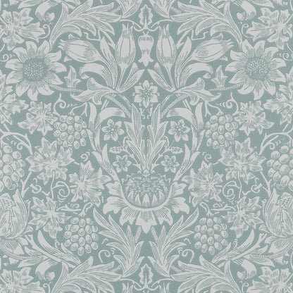 Morris and Co Sunflower Light Teal behang MOW0172-02, patroon close-up Colours of Morris