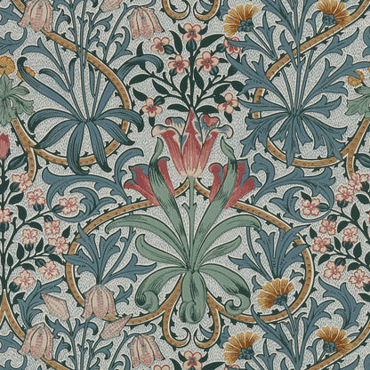 Morris and Co Woodland Weeds Rose Weld behang MOW0175-03, patroon close-up Colours of Morris