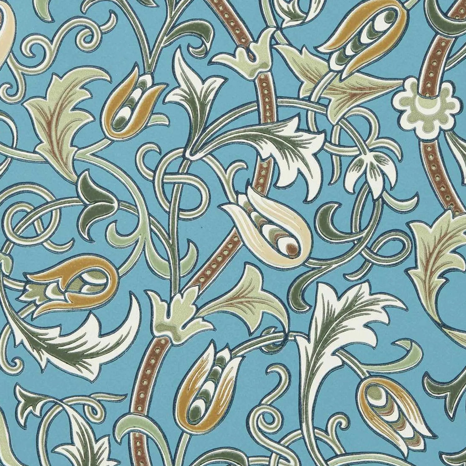 orris and Co behang Scrolling Tulip Woad/Thyme 217565