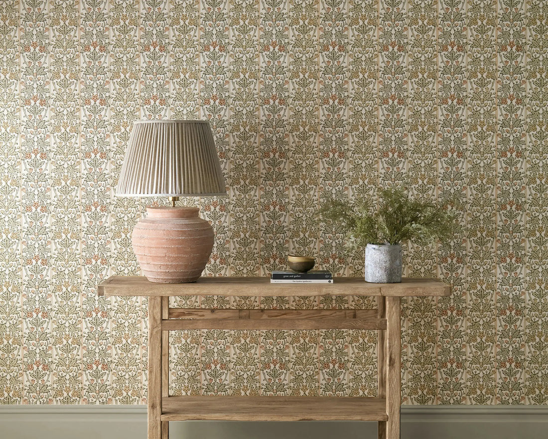 Morris and Co behang Oak &amp; Blossom Chestnut/Primrose 217589