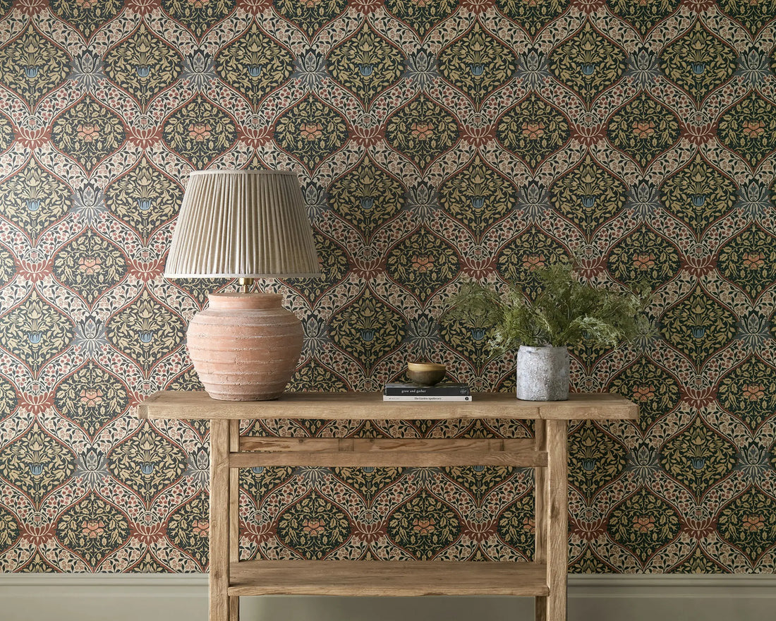 Morris and Co behang Norbury Brick/Teal 217593