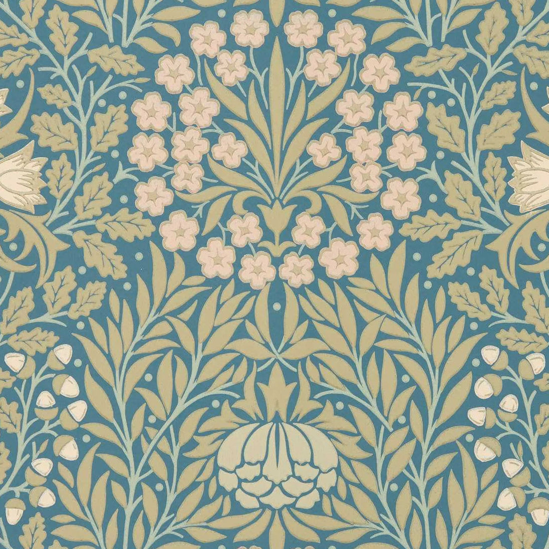 Morris and Co behang Daisy &amp; Oak Powder Blue/Blush 217584